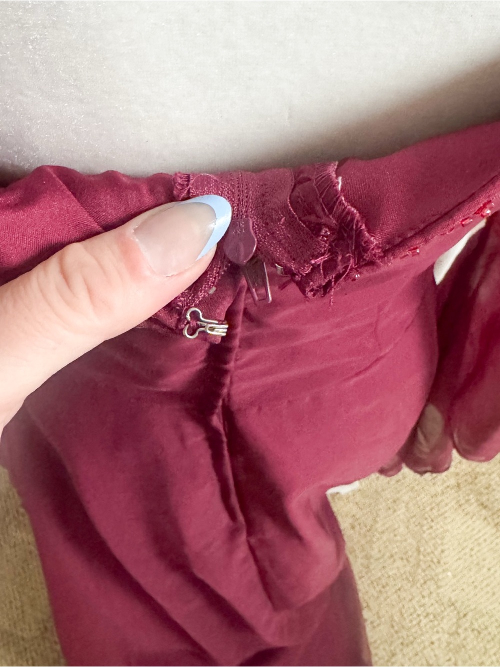 Title: Mori Lee Burgundy Formal Gown Size 11/12 Chiffon Evening Prom Dress - Picture 7 of 13